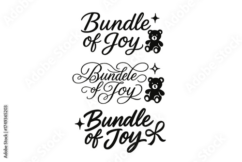 Calligraphy Bundle Variations. Bundle of Joy. Create a calligraphy lettering illustration of the phrase: