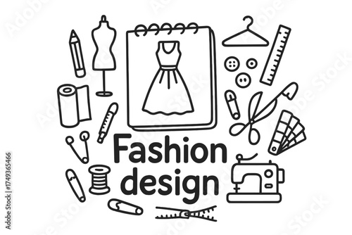 Fashion Design Doodles. Fashion design. Hand-drawn doodle illustration of Fashion design. In the middle, one