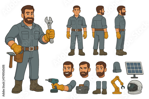 Space Engineer Constructor. Cartoon realistic vector illustration, Character constructor style, isolated