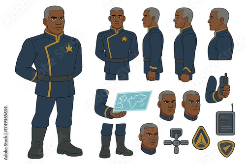 Galactic Commander Portrait. Cartoon realistic vector illustration, Character constructor style, isolated