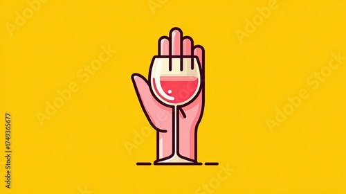 Give up alcohol, stop drinking alcohol, shows a hand sign of refusal of wine