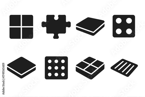 Playground Flooring Icons. Playground Flooring. Filled icon set of Playground Flooring: soft rubber tile,