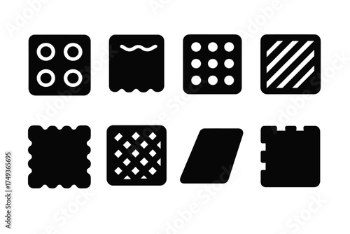 Workshop Flooring Icons. Workshop Flooring. Filled icon set of Workshop Flooring: rubber mat, anti-fatigue