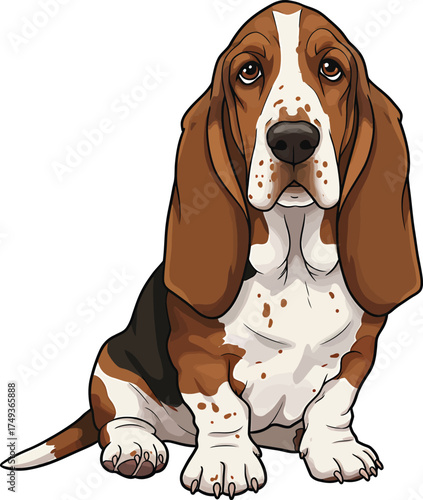 Basset Hound Breed Illustrations for clipart Dog white color background 
