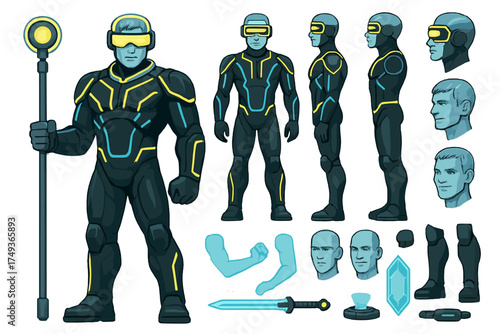 Sci-Fi VR Hero. Cartoon realistic vector illustration, Character constructor style, isolated transparent