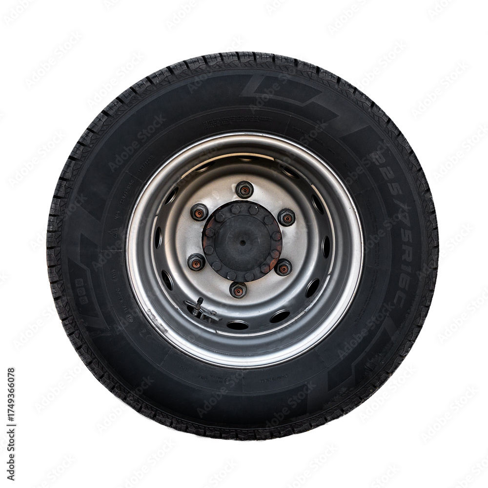Fototapeta premium Automobile wheel isolated on white background, ideal for automotive design, service, repair, and transportation concepts. Isolated on transparent background.