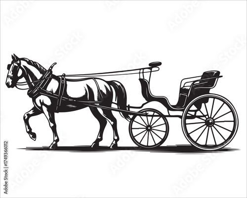 Antique vector of horse and carriage for historical or fairytale concepts.