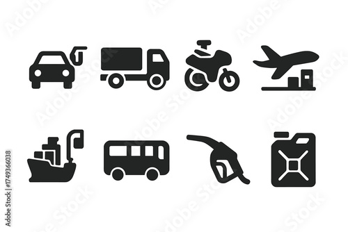 Transport Fuel Icons. Transport Fuel. Filled icon set of Transport Fuel: car refueling, truck refueling,