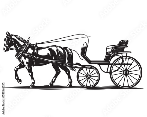 Vintage royal coach with horse vector design for traditional artwork.