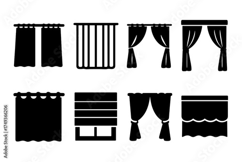 Bedroom Curtain Icons. Bedroom Curtains. Filled icon set of Bedroom Curtains: blackout drapes, sheer curtains,