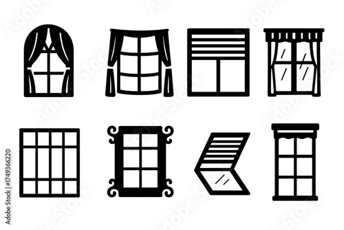 Elegant Window Icons. Interior Design Windows. Filled icon set of Interior Design Windows: arched window with