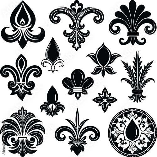 decorative french fleur de lis icons collection.eps