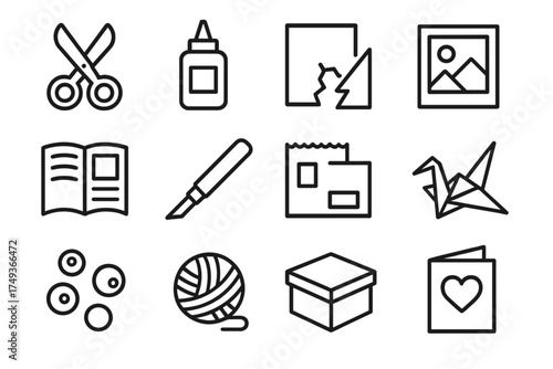 Creative Studio Icons Set. Creative energy in shared spaces like art studios or workshops. Line outline icon