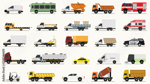 Illustration set Transport and trucks. For projects in logistics, transport, and construction.