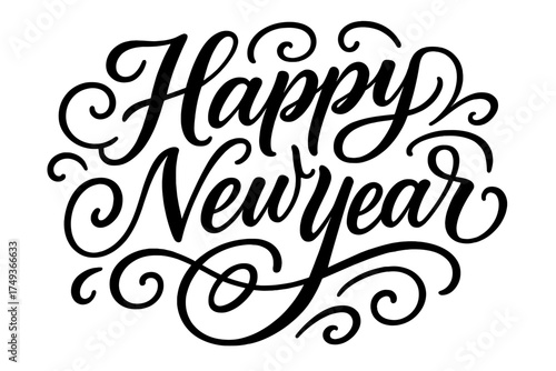 Elegant New Year Calligraphy. Happy New Year. Elegant modern calligraphy lettering with bold and saturated