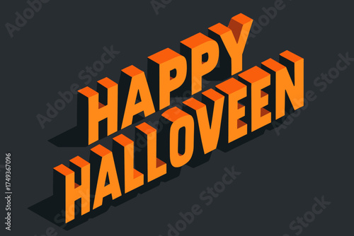 Isometric Halloween Typography. Happy Halloween. isometric 3D lettering, bold blocky forms with angled