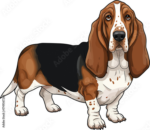 Basset Hound Breed Illustrations for clipart Dog white color background 
