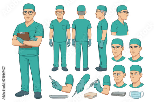 Surgeon Character Illustration. Cartoon realistic vector illustration, Character constructor style, isolated