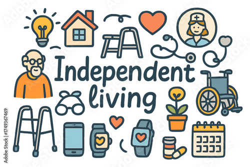 Independent Living Illustration. Independent living. Hand-drawn doodle illustration of Independent living.