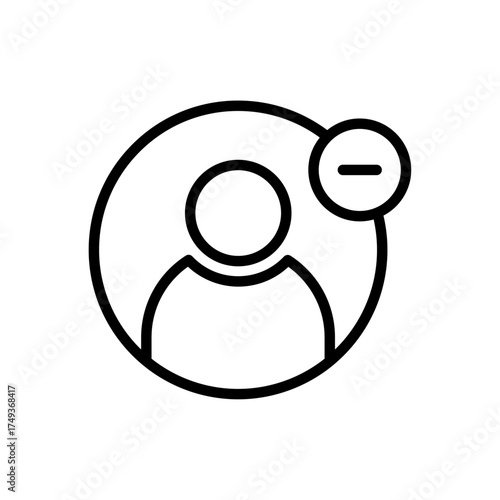 Remove user icon representing profile deletion, social media, and account management, suitable for user management, social platforms, and account customization design projects