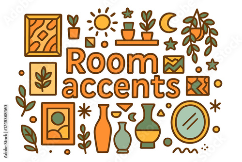 Colorful Room Decor Doodles. Room accents. Hand-drawn doodle illustration of Room accents. decorative wall