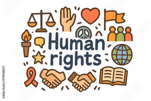 Human Rights Doodle. Human rights. Hand-drawn doodle illustration of Human rights. scales of justice, raised