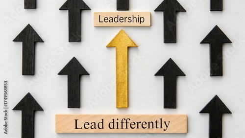 Leadership Concept with Arrows Showing Direction to Lead Differently
