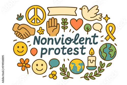 Peaceful Protest Doodle. Nonviolent protest. Hand-drawn doodle illustration of Nonviolent protest. peace sign,