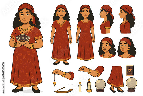 Fortune Teller Illustration. Cartoon realistic vector illustration, Character constructor style, isolated