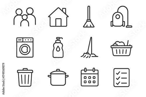 Family Duty Icons. The importance of shared family responsibilities. Line outline icon set of The importance