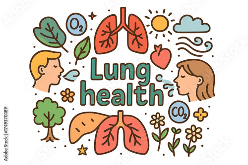 Lung Health Doodle. Lung health. Hand-drawn doodle illustration of Lung health. lungs, heart, diaphragm,