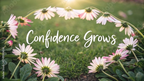 Inspirational Floral Arrangement with Text on Growth and Confidence