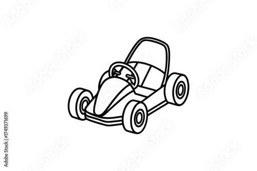 Simple line drawing of a vintage go kart black and white silhouette