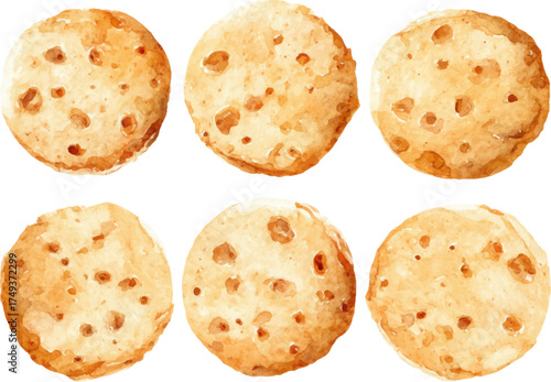 Watercolor cookie clipart, white isolated background, spaced out, HD

