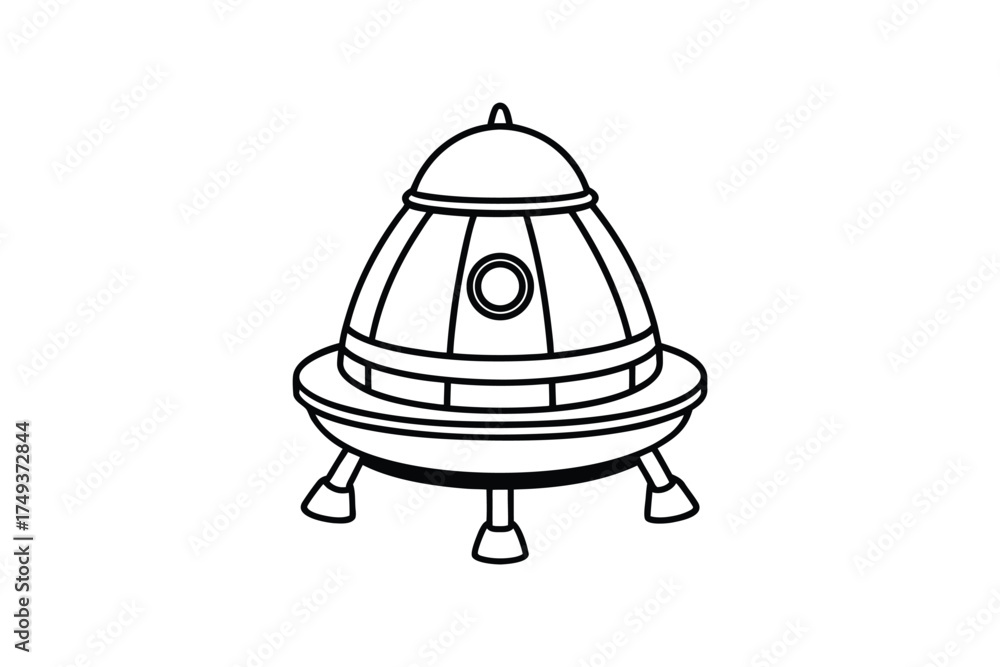 Fototapeta premium Simple black and white drawing of a classic flying saucer silhouette