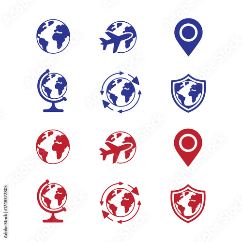 Global travel and location icons representing worldwide navigation and security.
