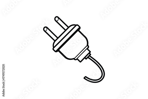 Simple black and white illustration of an electrical plug a dark silhouette