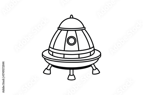 Simple black and white drawing of a classic flying saucer silhouette