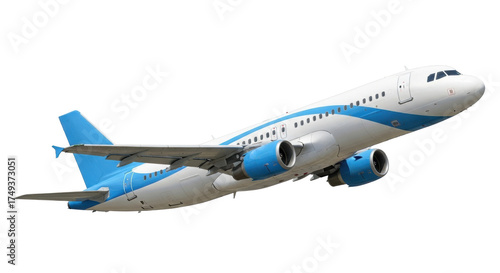 Isolated Airplane Passenger Jet Blue and White Modern Design in Flight Aerodynamics Aviation