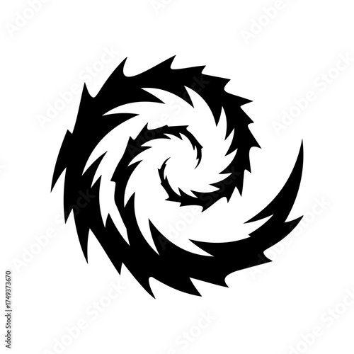 Abstract Black and White Spiral Design with Sharp Jagged Edges