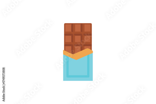 Delicious chocolate bar partially unwrapped presented as a flat design silhouette
