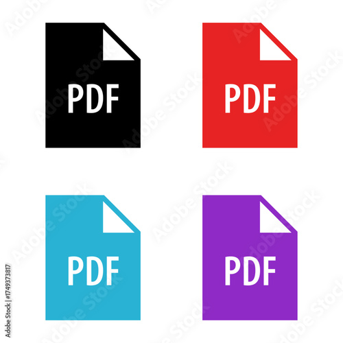 Download PDF Button Collection Flat Design Document Icons in Multiple Colors for Web and Application Interfaces