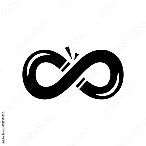 Abstract Black Infinity Symbol with Interruption on White Background