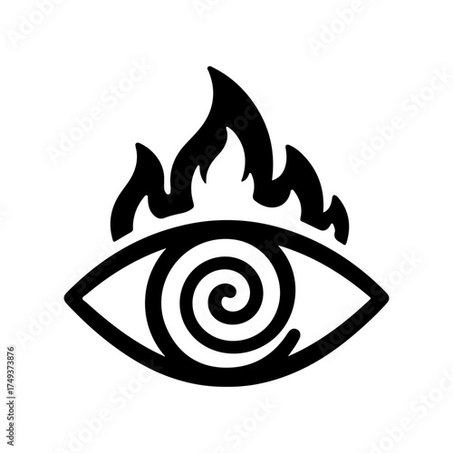 Abstract Eye Icon with Fiery Top and Hypnotic Spiral Design