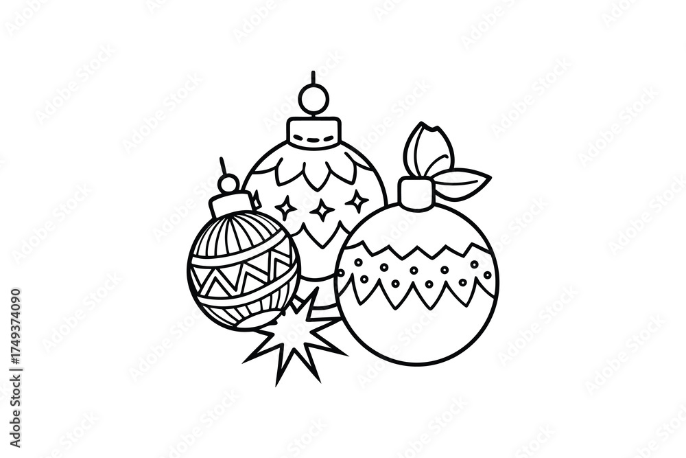 Obraz premium Festive christmas ornaments in a simple black and white silhouette