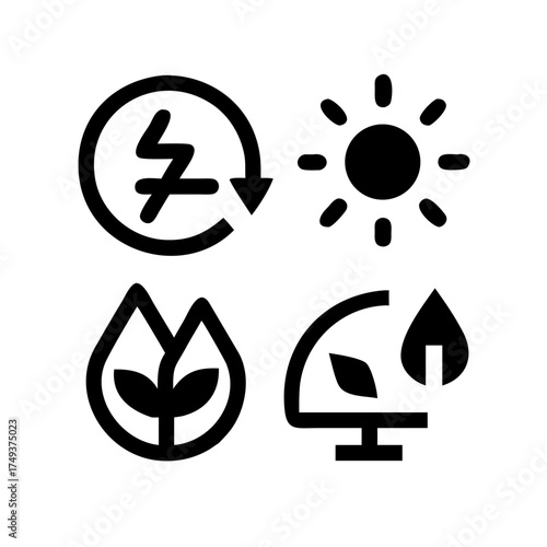 Renewable energy sources represented by glyph icons