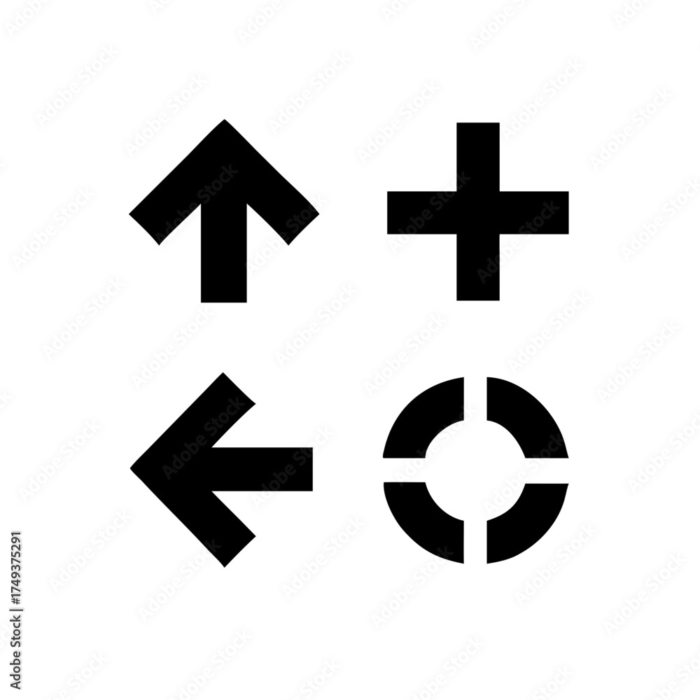 Obraz premium Four black navigation icons, including up arrow