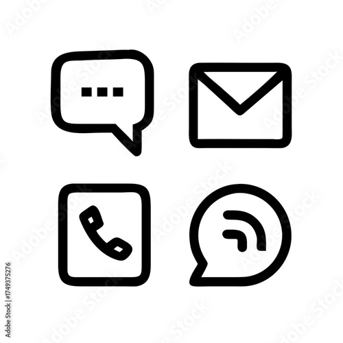 Four communication icons representing interaction
