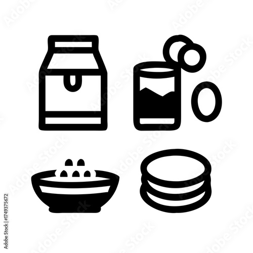 Breakfast food items, including pancakes and milk
