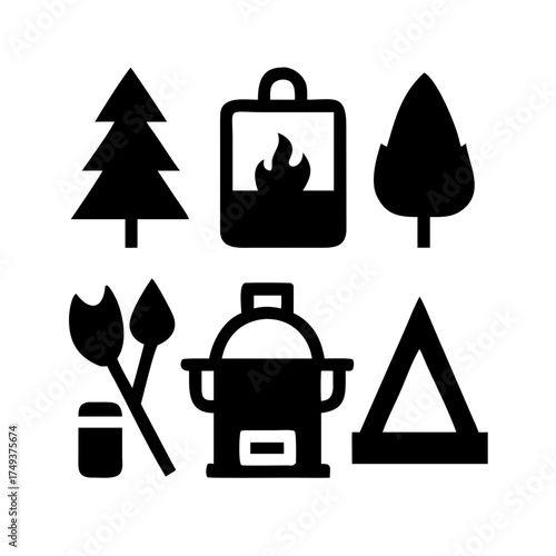 Camping equipment, including a tree and a lantern